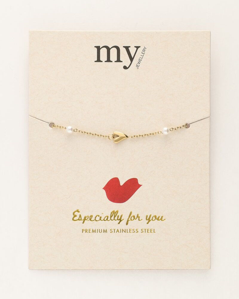 ARMBAND MET HARTJES EN PARELS GOUD