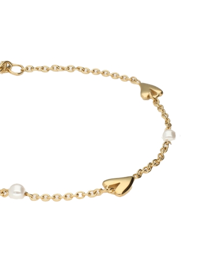 ARMBAND MET HARTJES EN PARELS GOUD