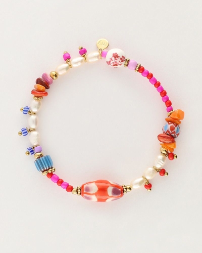 My Jewellery ART GEKLEURDE KRALEN ARMBAND GOUD