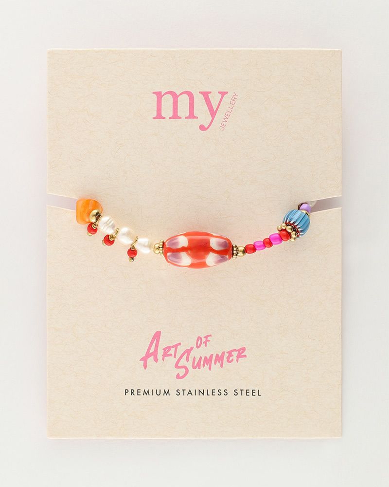 ART GEKLEURDE KRALEN ARMBAND GOUD