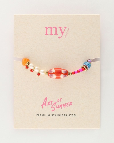 ART GEKLEURDE KRALEN ARMBAND GOUD