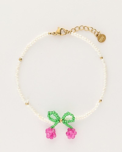 My Jewellery WITTE KRALEN ARMBAND MET KERS GOUD