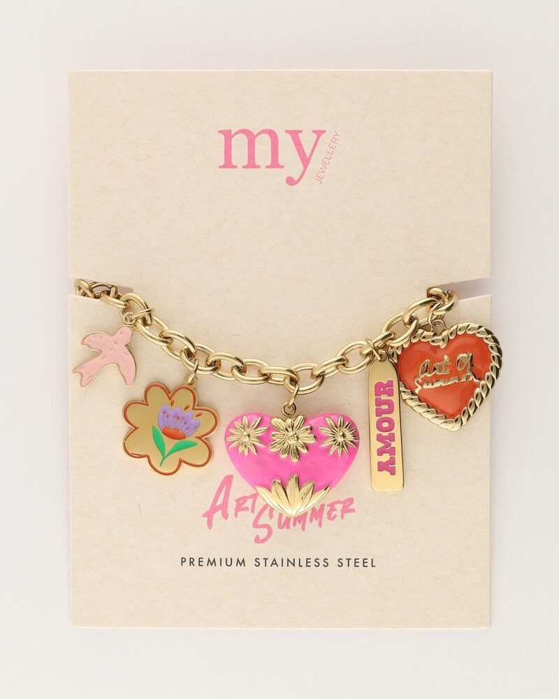 ART ARMBAND MET VERSCHILLENDE BEDELS GOUD