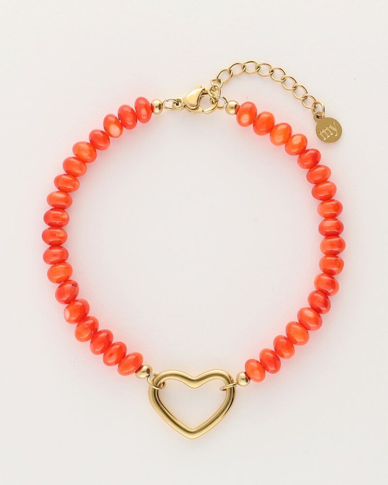ROZE KRALEN ARMBAND MET KLAVER GOUD