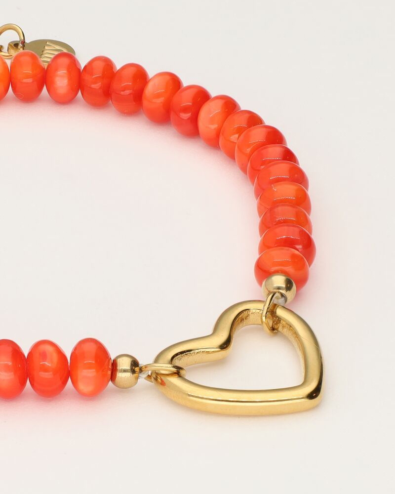 ROZE KRALEN ARMBAND MET KLAVER GOUD