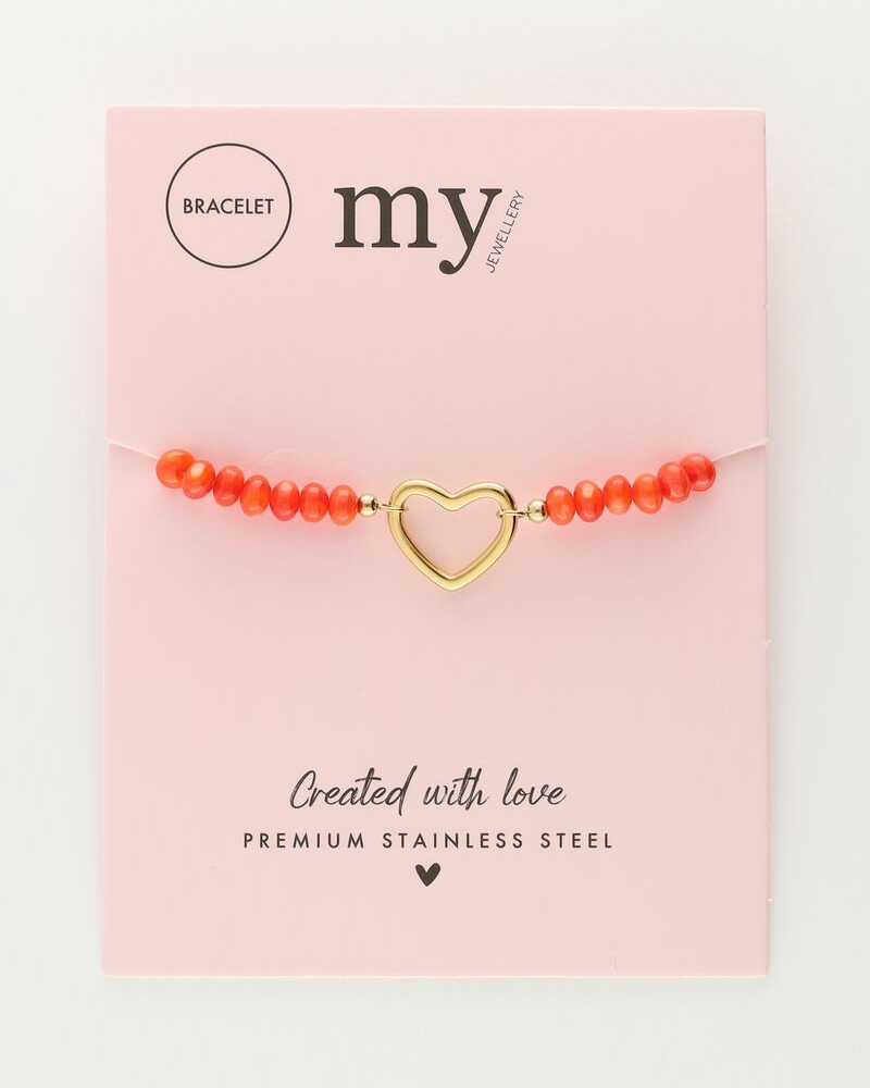ROZE KRALEN ARMBAND MET KLAVER GOUD