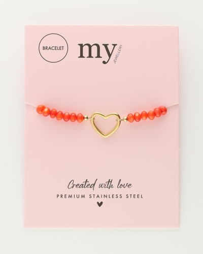 ROZE KRALEN ARMBAND MET KLAVER GOUD