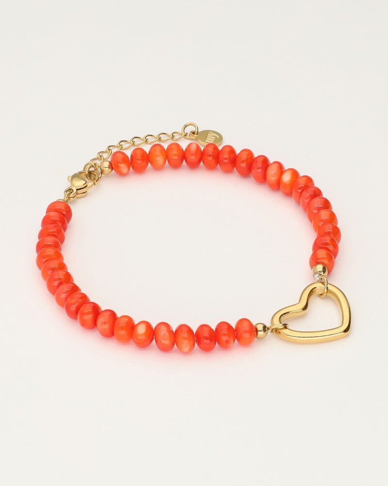 ROZE KRALEN ARMBAND MET KLAVER GOUD