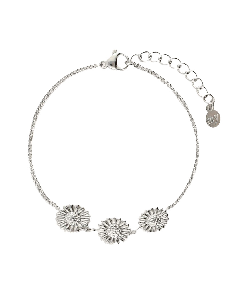 ARMBAND MET DRIE ZONNEBLOEMEN ZILVER 