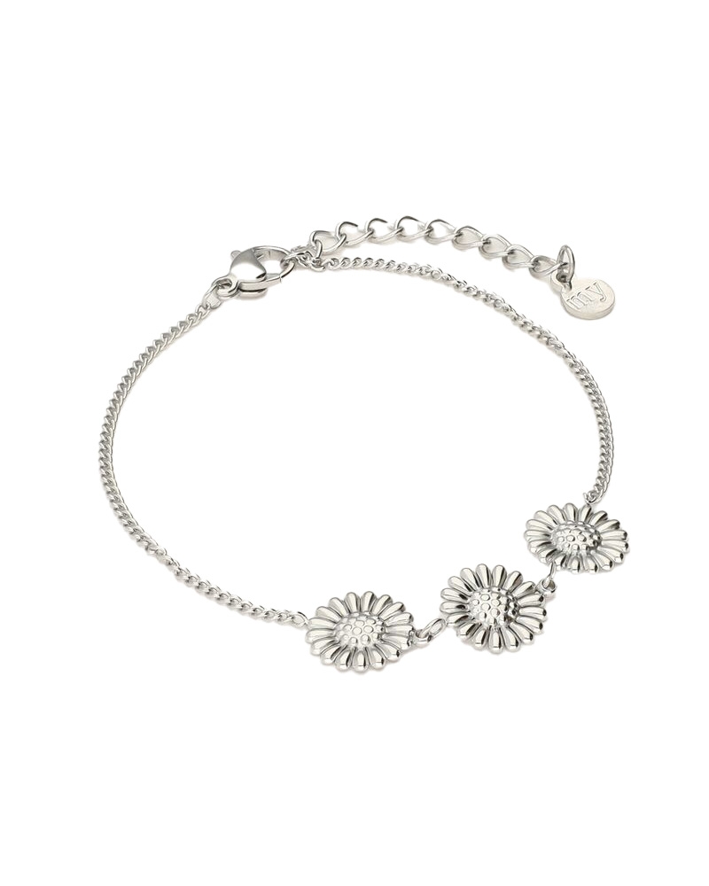ARMBAND MET DRIE ZONNEBLOEMEN ZILVER 