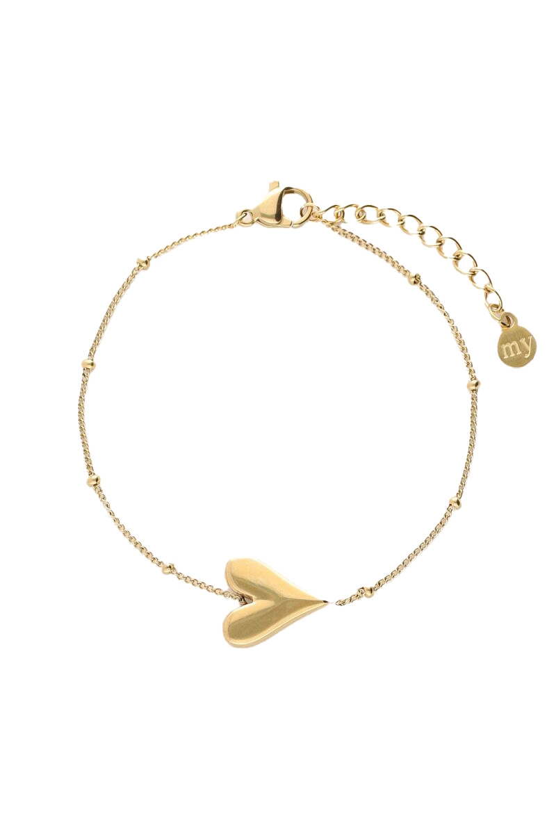 ARMBAND MET HARTJE EN BOLLETJES GOUD