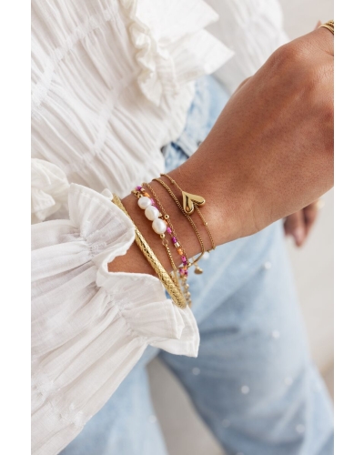 ARMBAND MET HARTJE EN BOLLETJES GOUD
