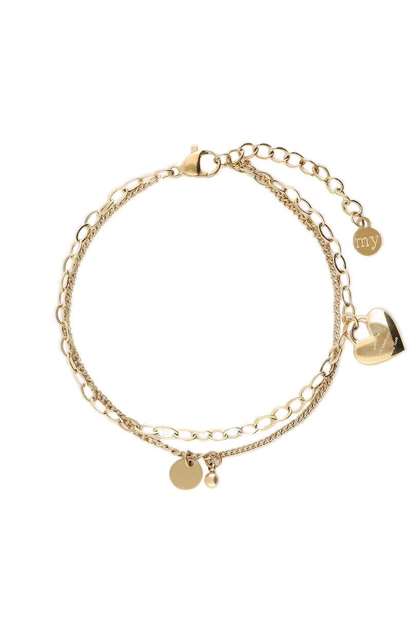 DUBBELE ARMBAND MET HARTJES BEDEL GOUD