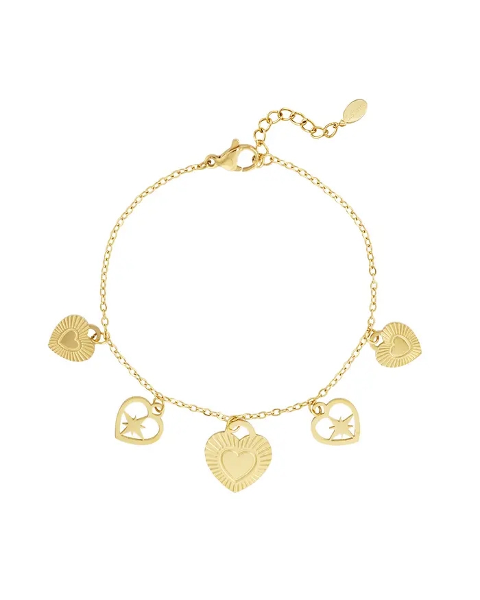 ARMBAND PASSIONATE HEART CHARM GOUD