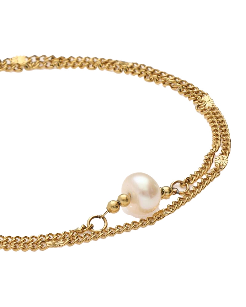 MINIMALISTISCHE DUBBELE ARMBAND MET MUNTJES EN IMITATIEPAREL GOUD