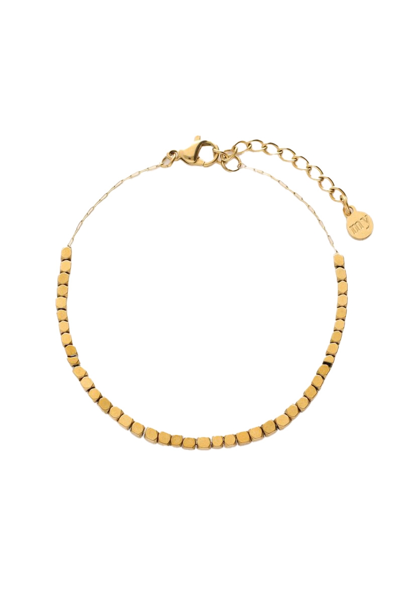 ARMBAND VIERKANTE KRALEN GOUD