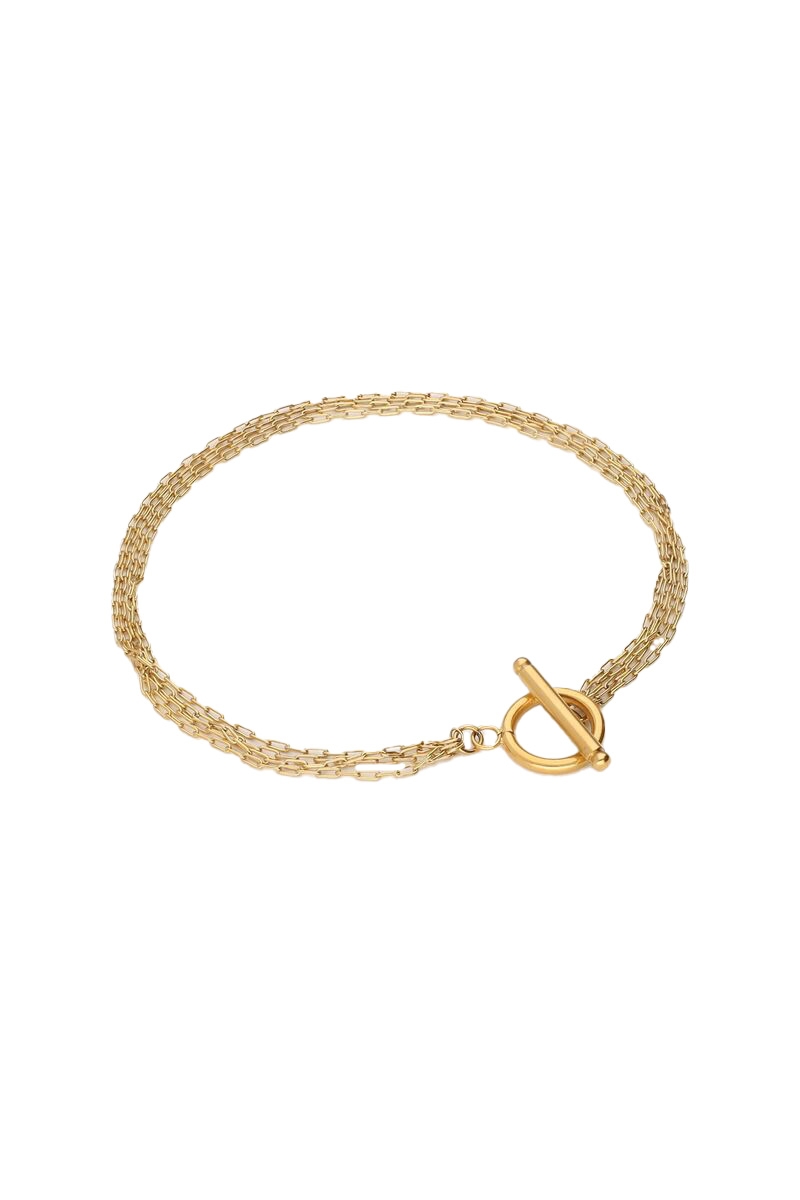 ARMBAND MET 4 KETTINKJES EN SLOTJE GOUD