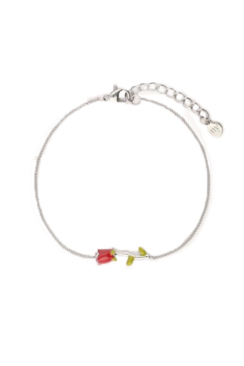 VINTAGE ARMBANDJE MET GEKLEURDE ROOS ZILVER
