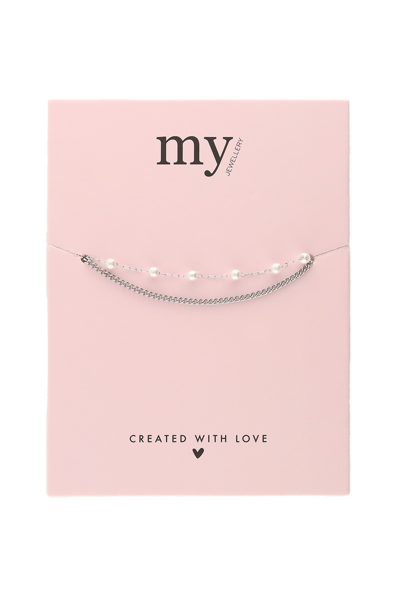 DUBBELE ARMBAND MET PARELS ZILVER