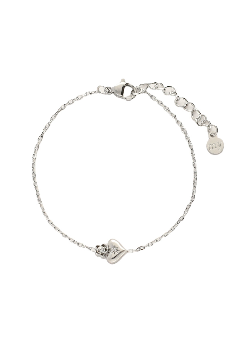 ARMBAND HART EN BLOEMETJE ZILVER
