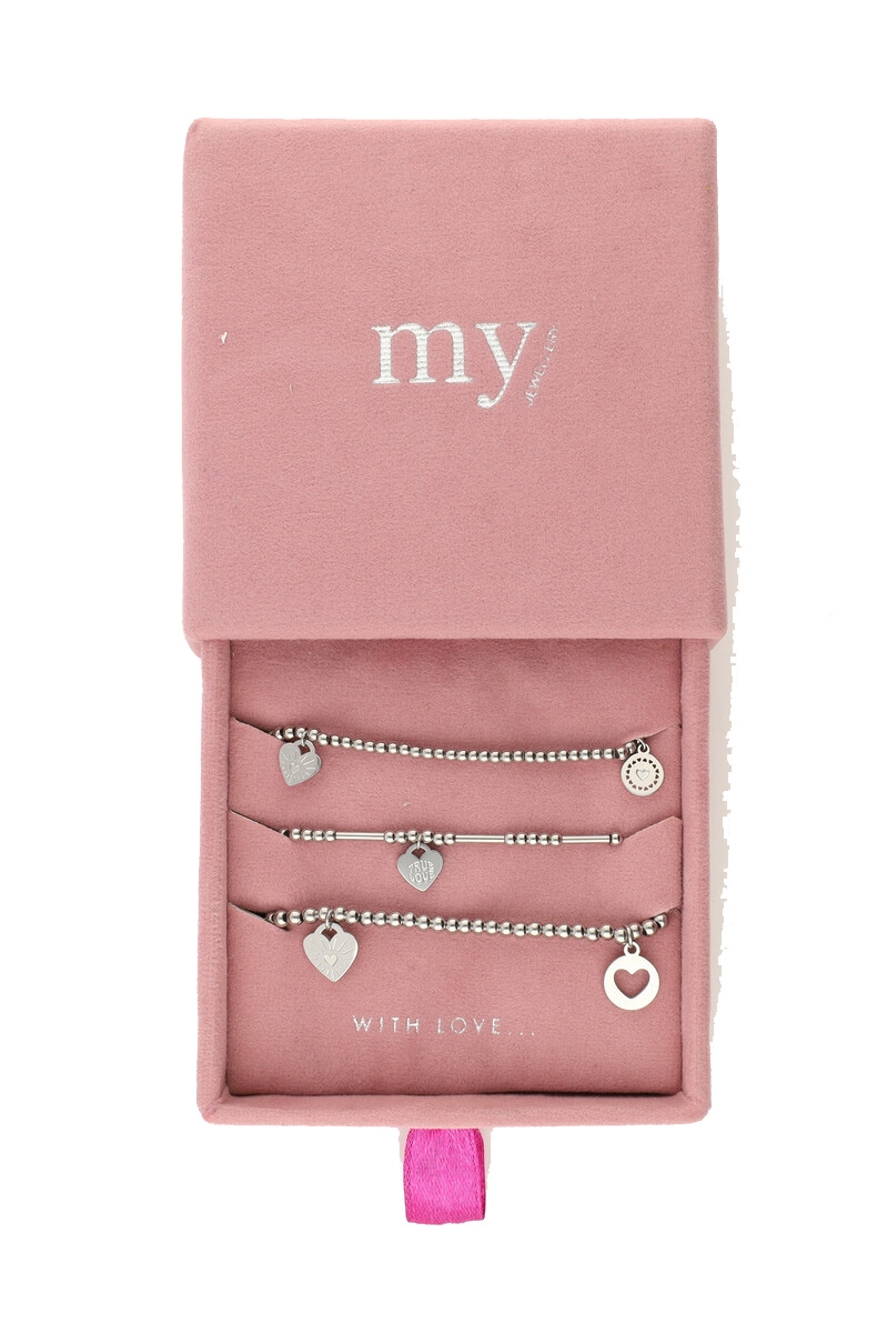 ARMBANDEN SET MET HARTJES ZILVER