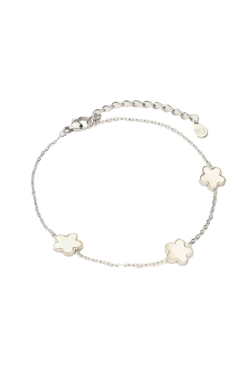 ARMBAND MET PARELMOER BLOEMEN ZILVER