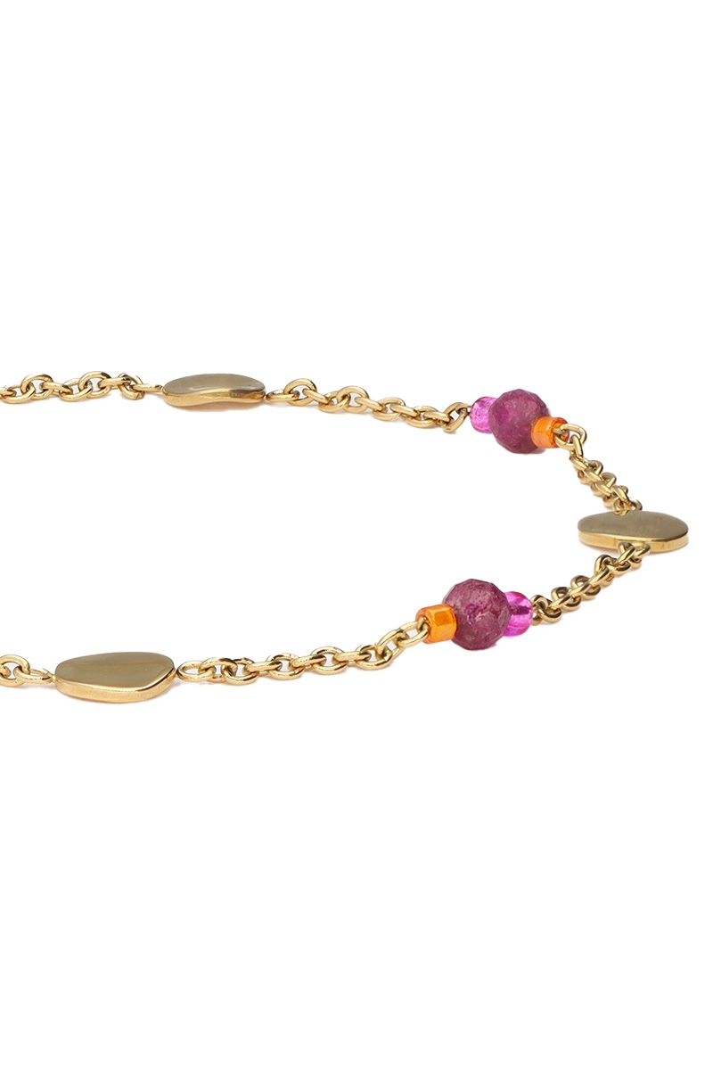 ARMBAND MET MUNT EN PAARSE KRALEN GOUD