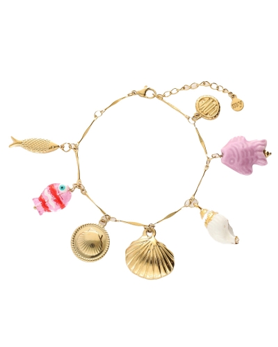 BRACELET CHARMS FISH & SHELL GOUD