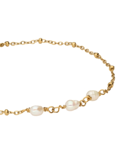 ARMBAND MET DRIE ZOETWATERPARELS & BOLLETJES GOUD 