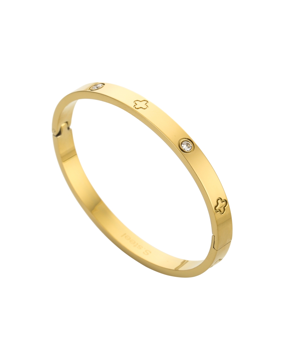 BANGLE MET ZIRKONIA EN KLAVER GOUD