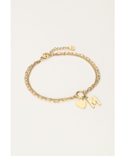 INITIAL DUBBELE ARMBAND MET HARTJE