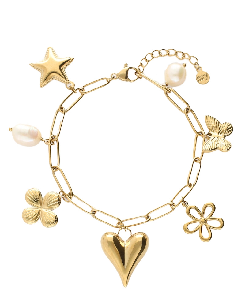 SCHAKELARMBAND MET MULTI BEDELS GOUD