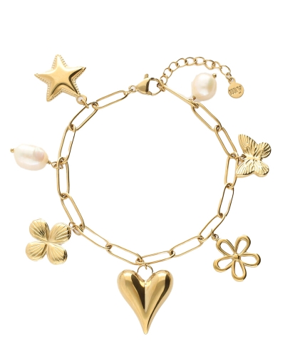 SCHAKELARMBAND MET MULTI BEDELS GOUD