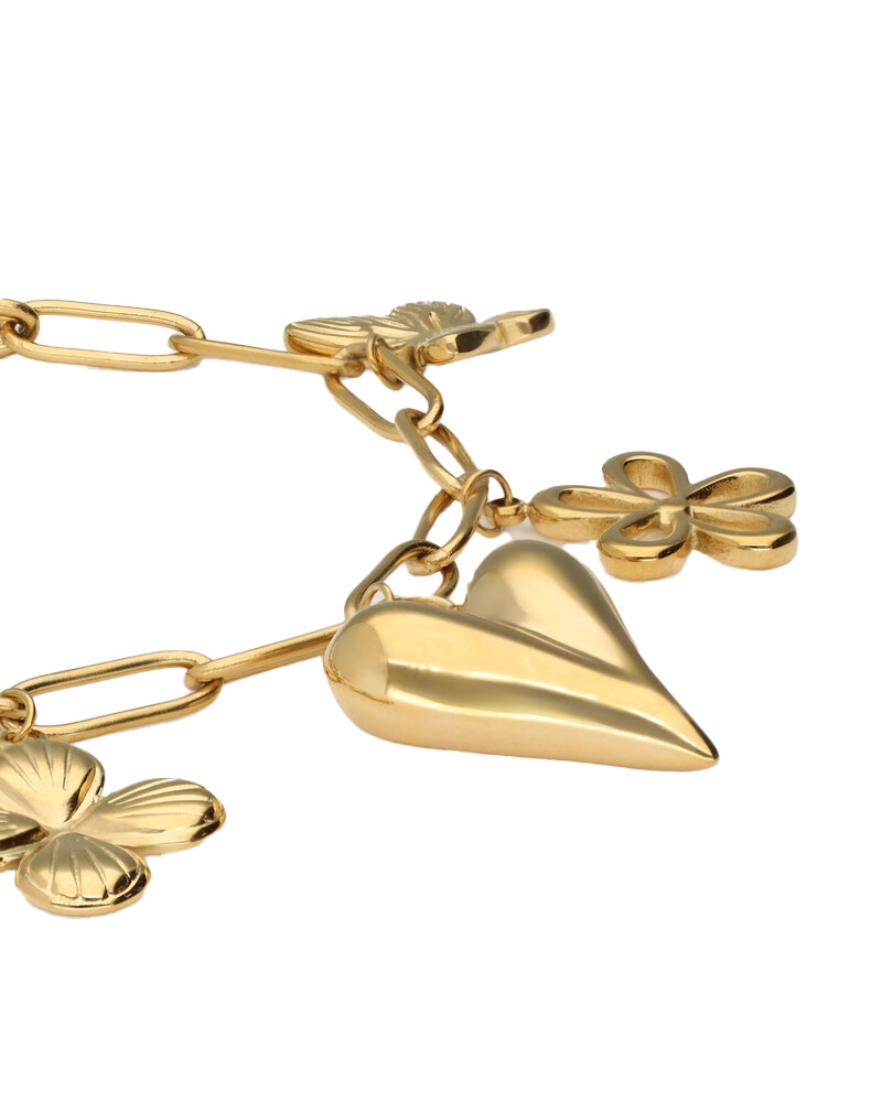 SCHAKELARMBAND MET MULTI BEDELS GOUD