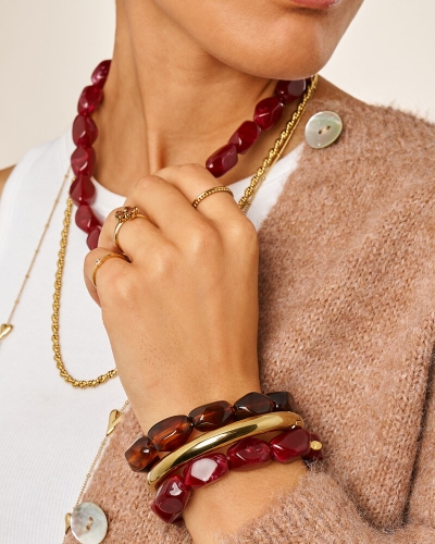 ARMBAND MET OVALEN KRALEN BURGUNDY