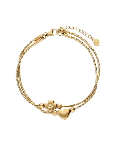 GRATITUDE DUBBELE ARMBAND HART EN KLAVER GOUD