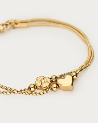 GRATITUDE DUBBELE ARMBAND HART EN KLAVER GOUD
