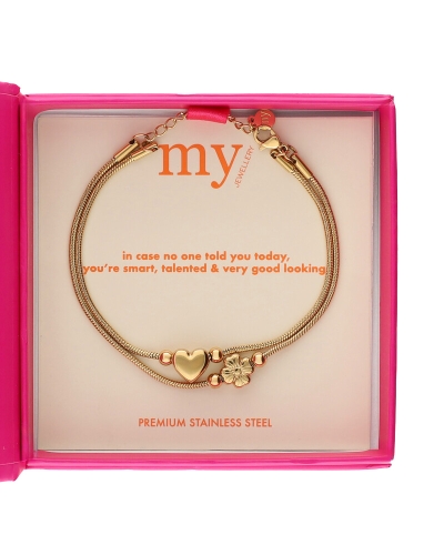 GRATITUDE DUBBELE ARMBAND HART EN KLAVER GOUD