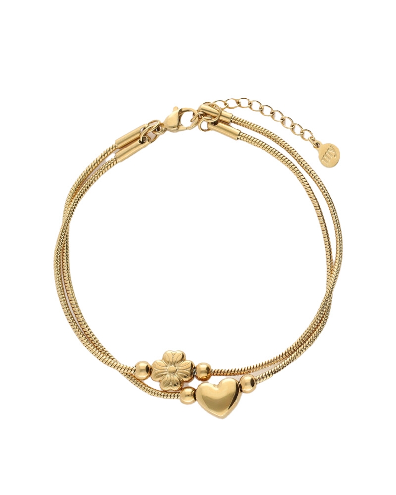 GRATITUDE DUBBELE ARMBAND MET HART EN KLAVER ZILVER