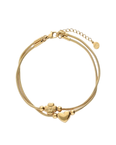 GRATITUDE DUBBELE ARMBAND MET HART EN KLAVER ZILVER