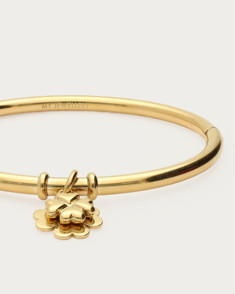 GRATITUDE BANGLE MET KLAVERS GOUD