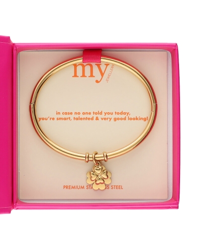 GRATITUDE BANGLE MET KLAVERS GOUD
