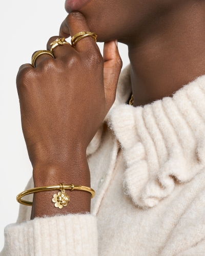 GRATITUDE BANGLE MET KLAVERS ZILVER