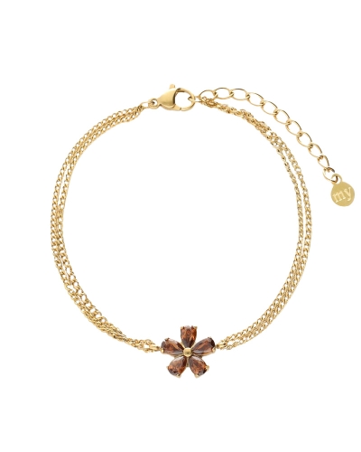 My Jewellery DUBBELE ARMBAND MET BRUINE STRASS BLOEM