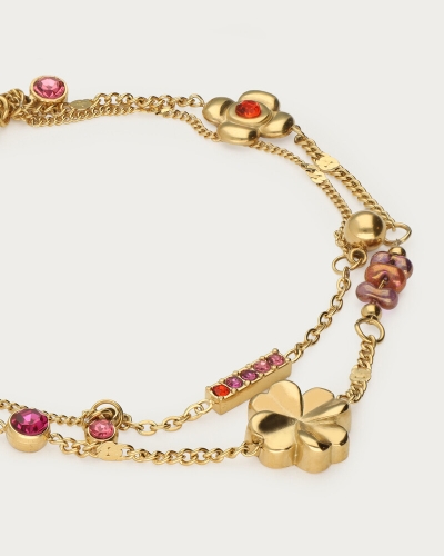 DUBBELE ARMBAND MET MULTI STRASS EN BEDELS