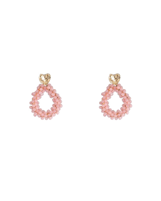 DRUPPEL OORBELLEN MET HART ROZE