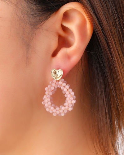 DRUPPEL OORBELLEN MET HART ROZE