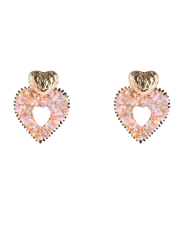 OORSTEKER HART ROZE PARELS