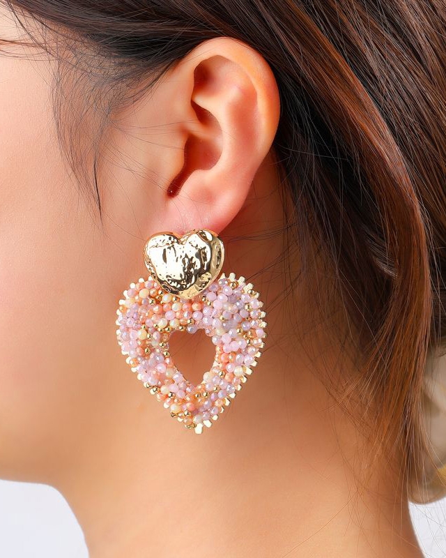OORSTEKER HART ROZE PARELS