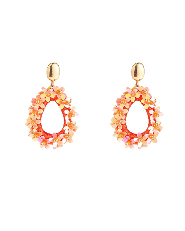 DRUPPEL OORBELLEN MET BLOEMEN ROZE